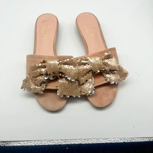 Kate Spade Blush Pink Sequin Bow Slide Sandals Sz 6 - Picture 3 of 6